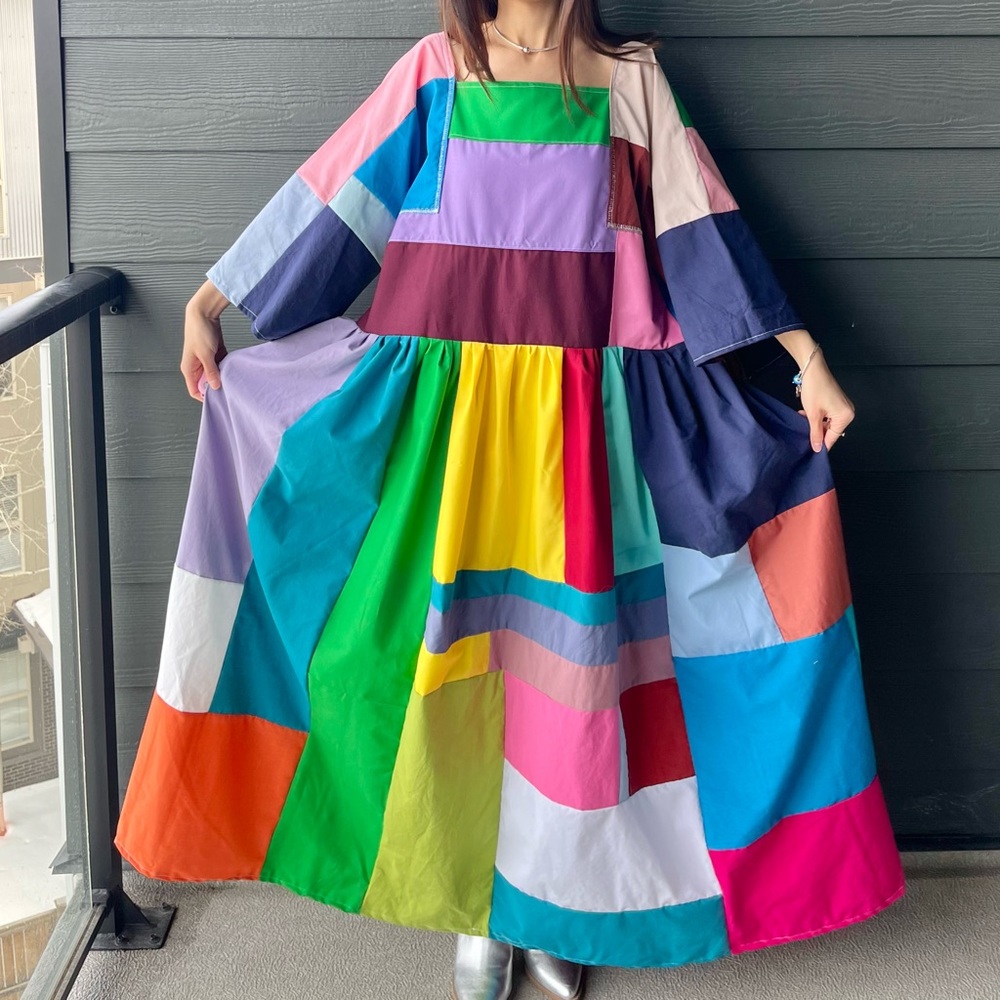 Handmade Quilted Patchwork Colorblock Dress SKU 04035